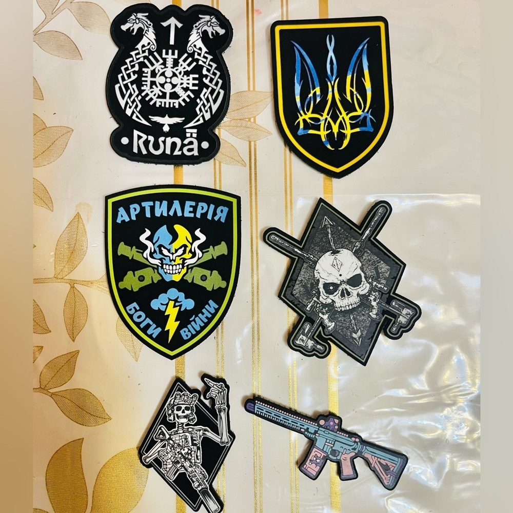 Ukrainian Military Skull Death Morale Patch Set Of 6 Tactical Chevrons  Hooks